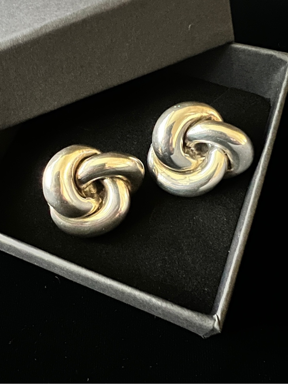 Vintage Sterling Silver Puffy Knot Clip On Earrings GLW Signed